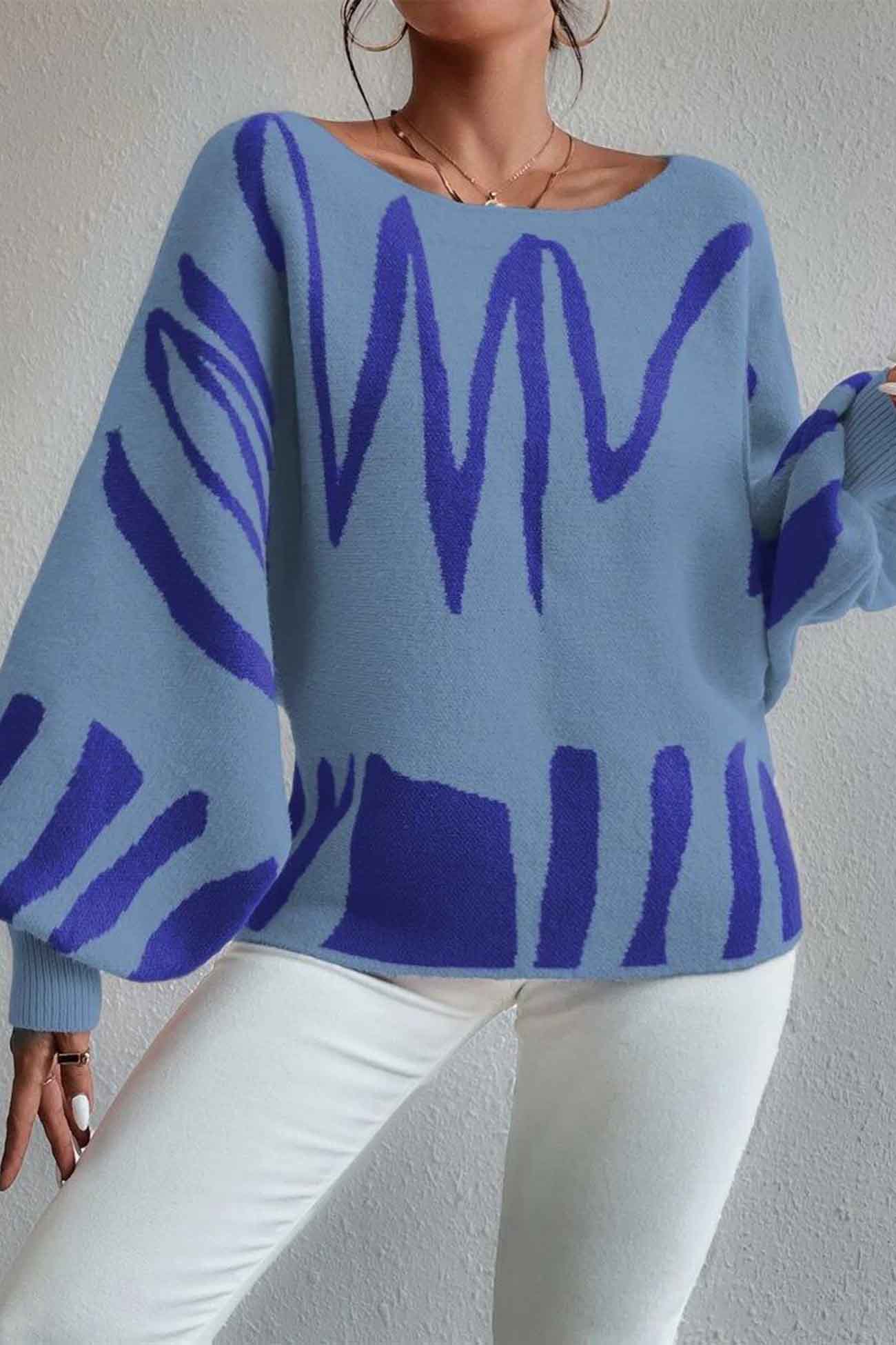 Anika | Knitted sweater with geometric lantern sleeves - Image 4