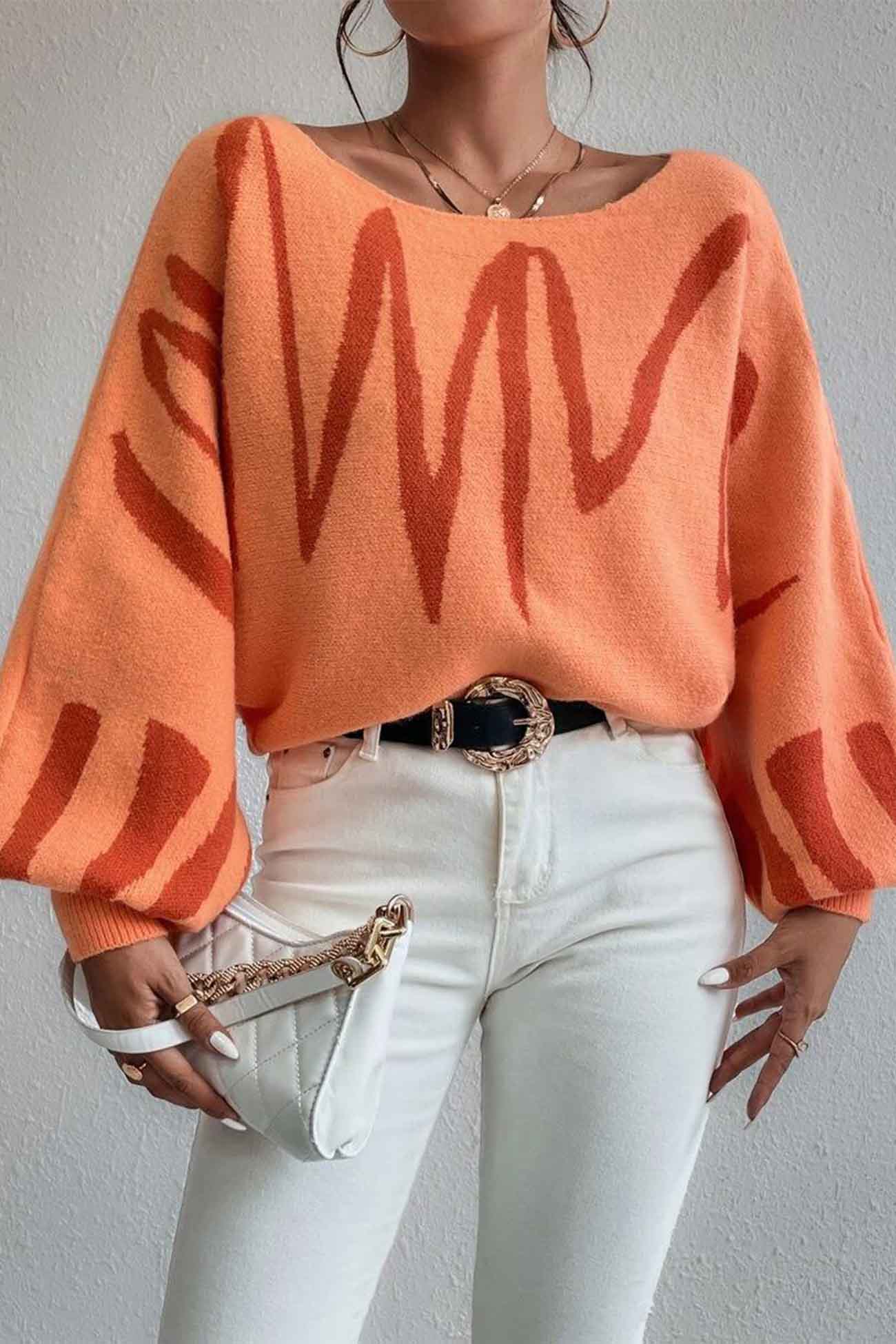 Anika | Knitted sweater with geometric lantern sleeves - Image 6