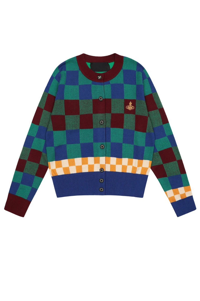 Anita | Contrast checked knit cardigan - Image 3