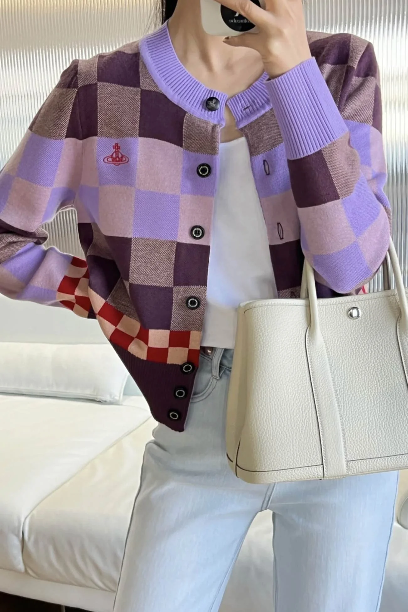 Anita | Contrast checked knit cardigan - Image 6