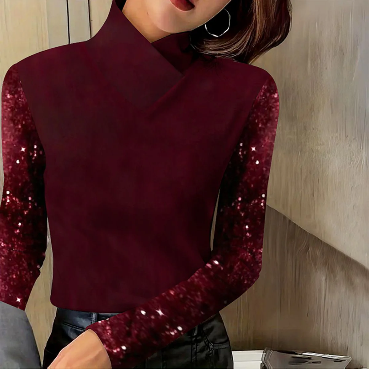 Anita® | Top with long sleeves in monochrome rouge foncé - Image 4