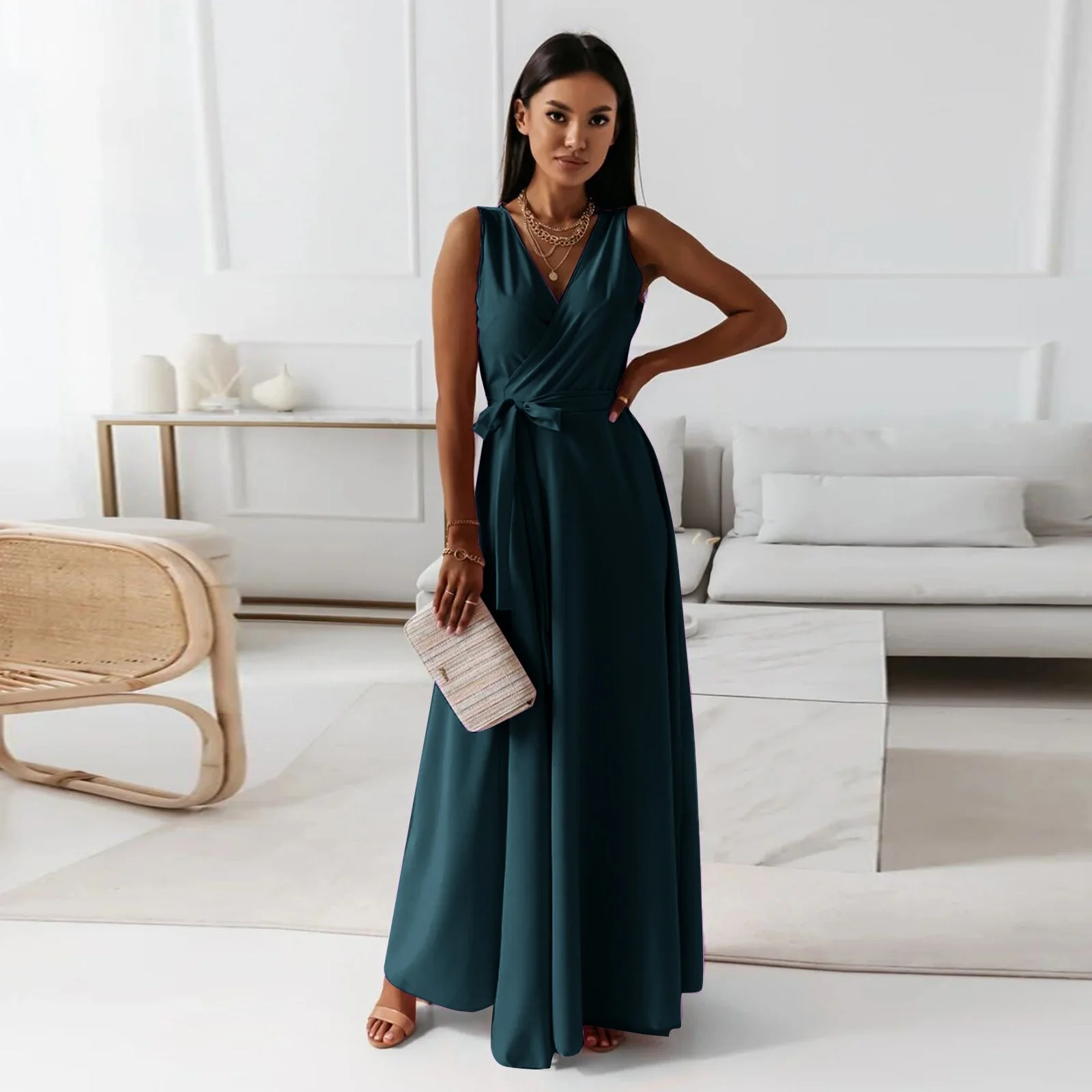 Anita® | Women'S Solid V-Neck Long Dress - Image 3
