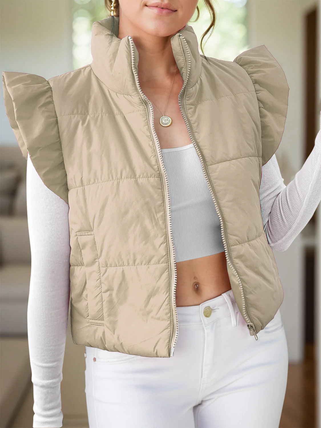 Anita | Zip-up jacket with cap sleeves and pockets - Image 8