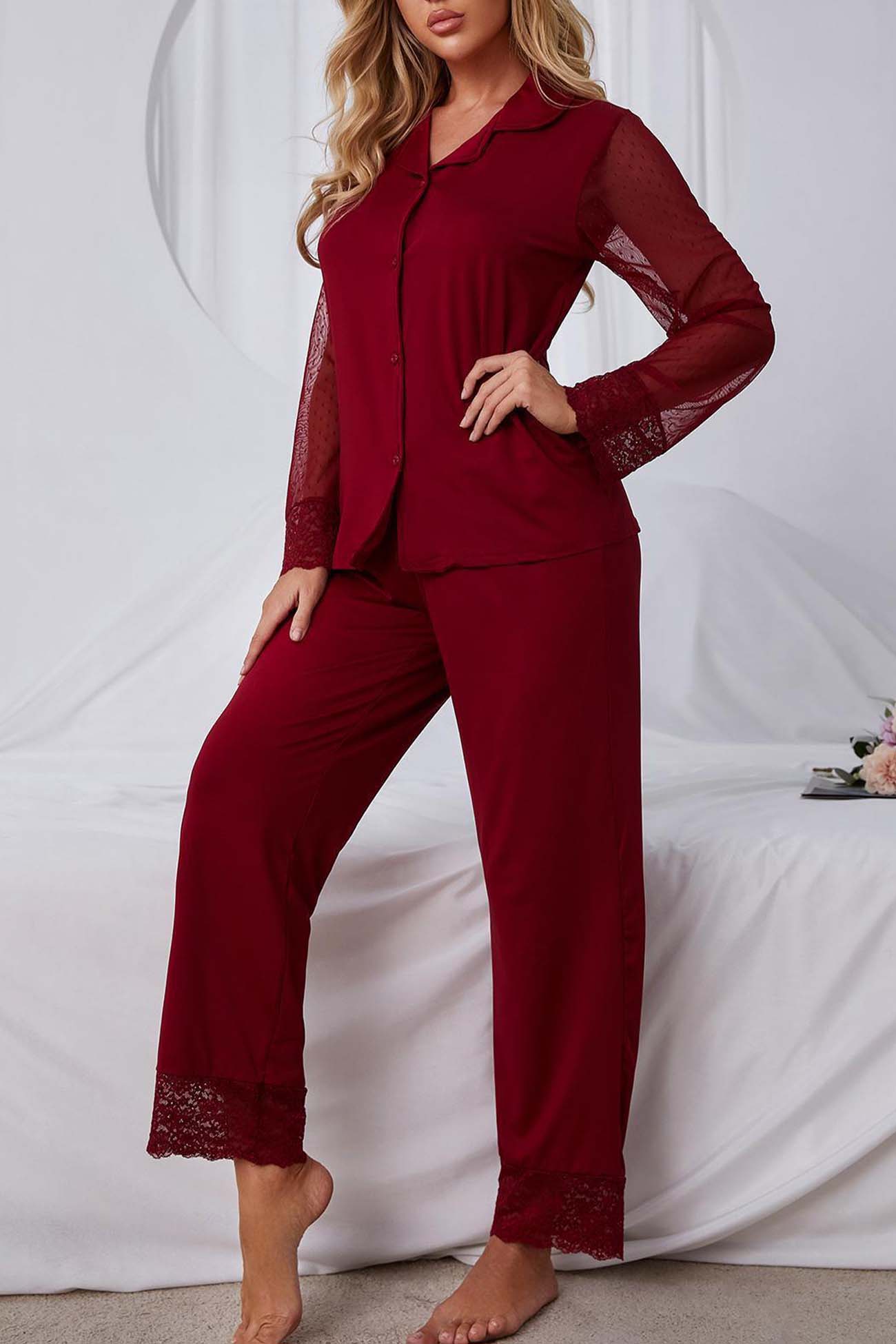 Annabelle | Mesh lace long sleeve pajama set - Image 2