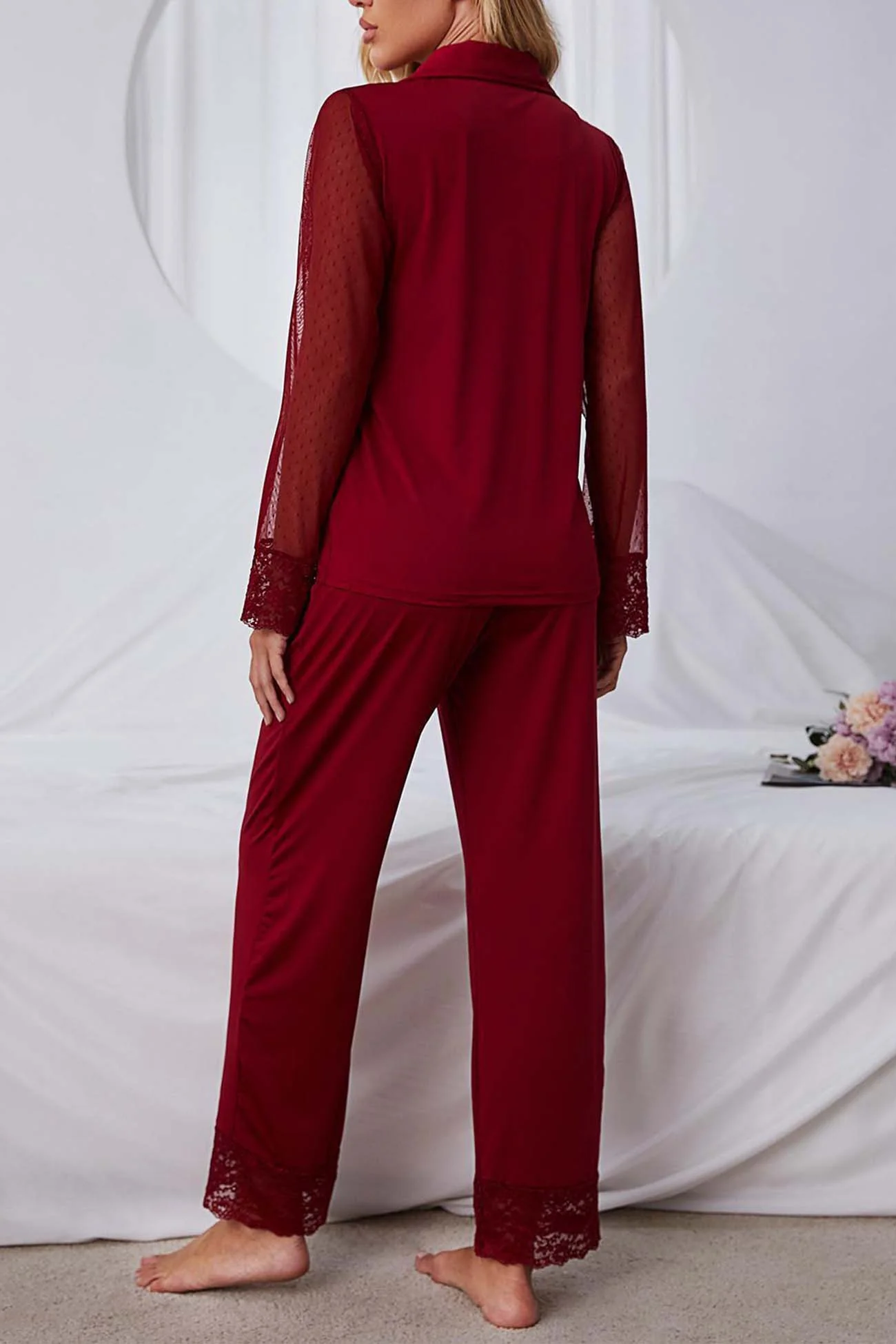 Annabelle | Mesh lace long sleeve pajama set - Image 6