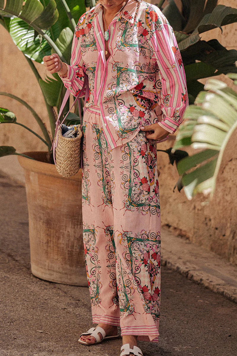 Annelies | Casual street floral print pocket turn-down collar long sleeve two-piece suit - Image 5