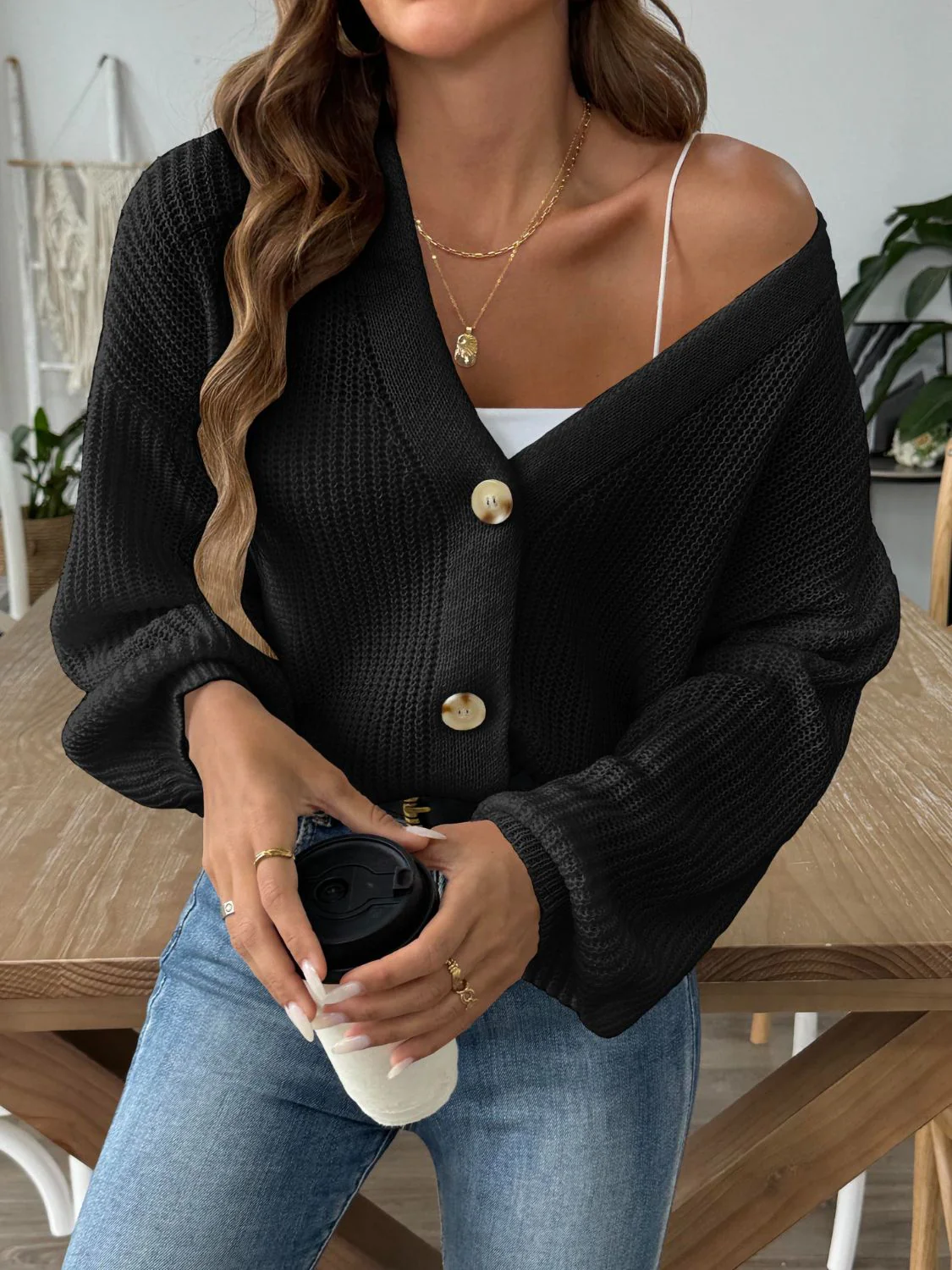 Annelies | Long sleeve cardigan with V-neck and buttons - Image 7