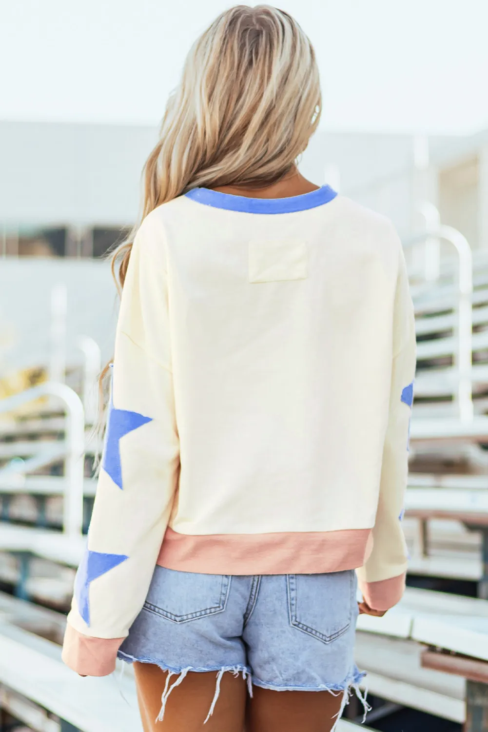 Annelies | Long sleeve sweatshirt with star contrast crew neck - Image 4