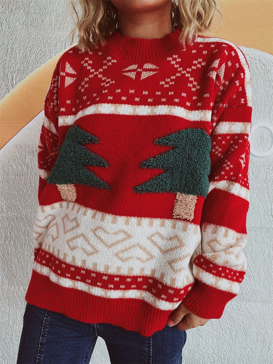 Annelies | Long-sleeved Christmas tree sweater with stand-up collar - Image 3