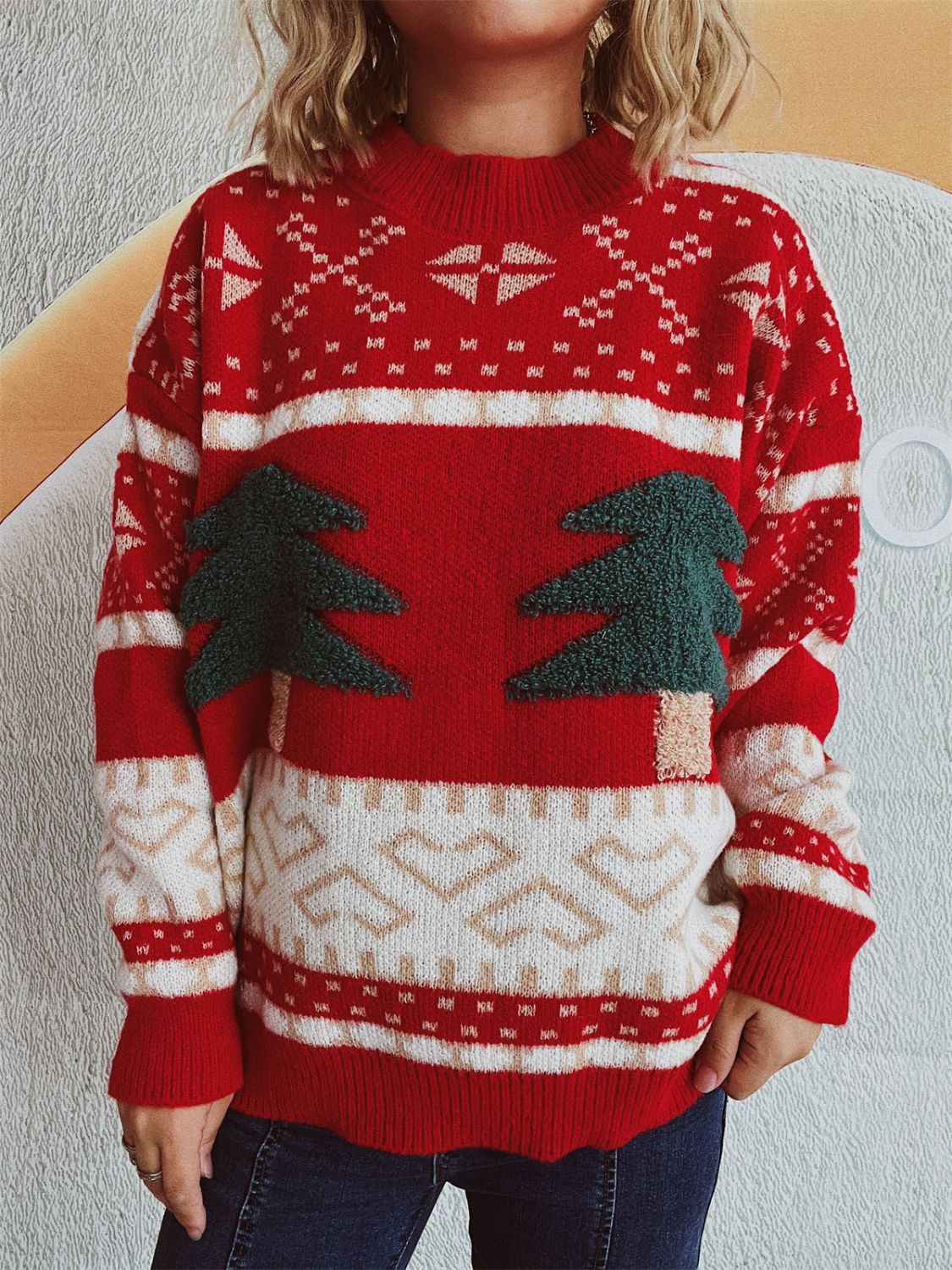 Annelies | Long-sleeved Christmas tree sweater with stand-up collar - Image 4