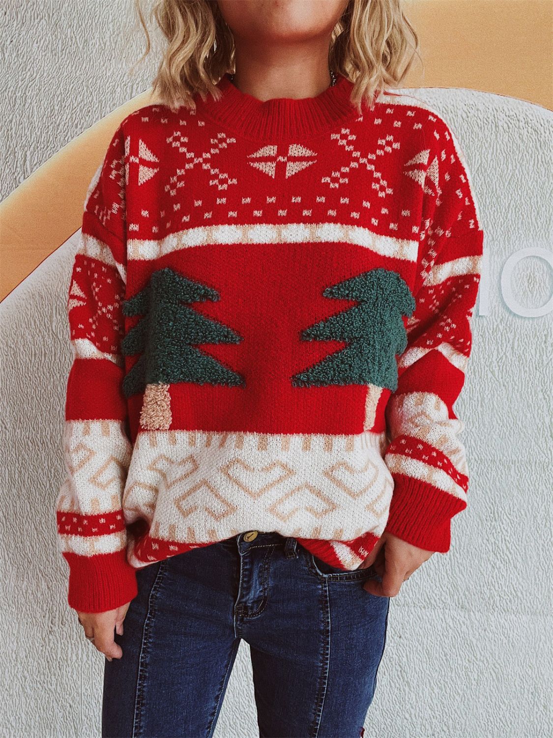 Annelies | Long-sleeved Christmas tree sweater with stand-up collar - Image 5