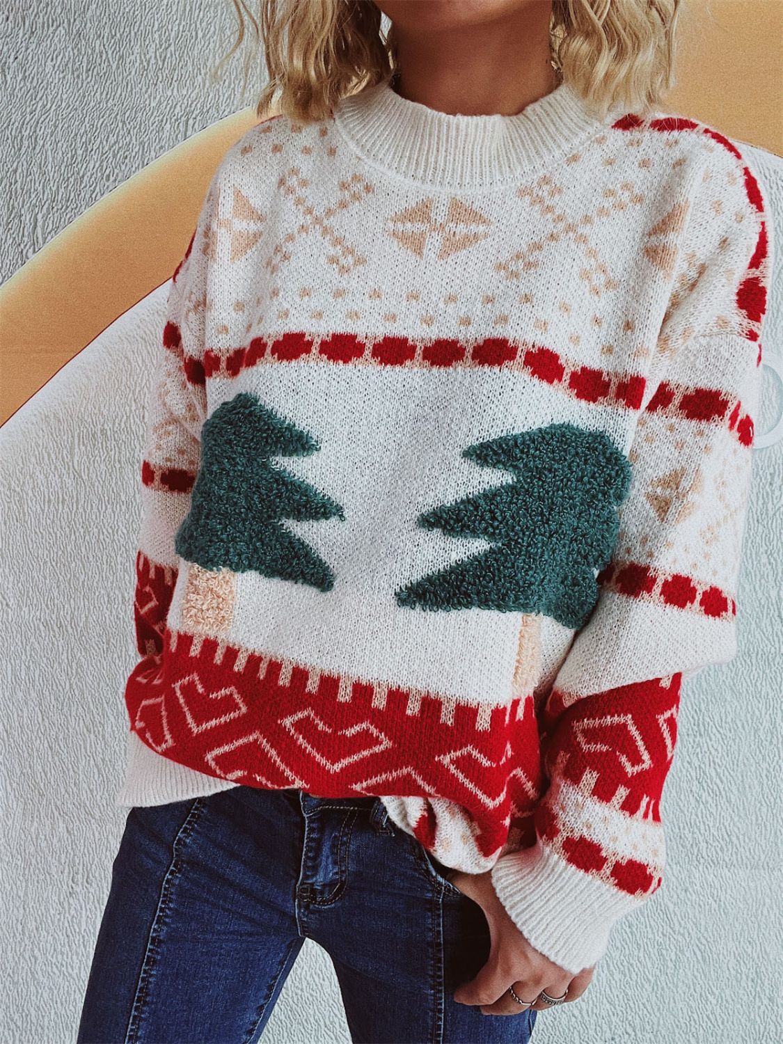 Annelies | Long-sleeved Christmas tree sweater with stand-up collar - Image 7