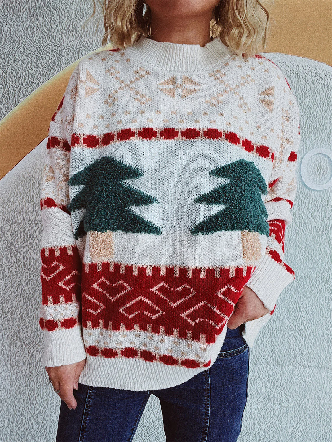 Annelies | Long-sleeved Christmas tree sweater with stand-up collar - Image 9