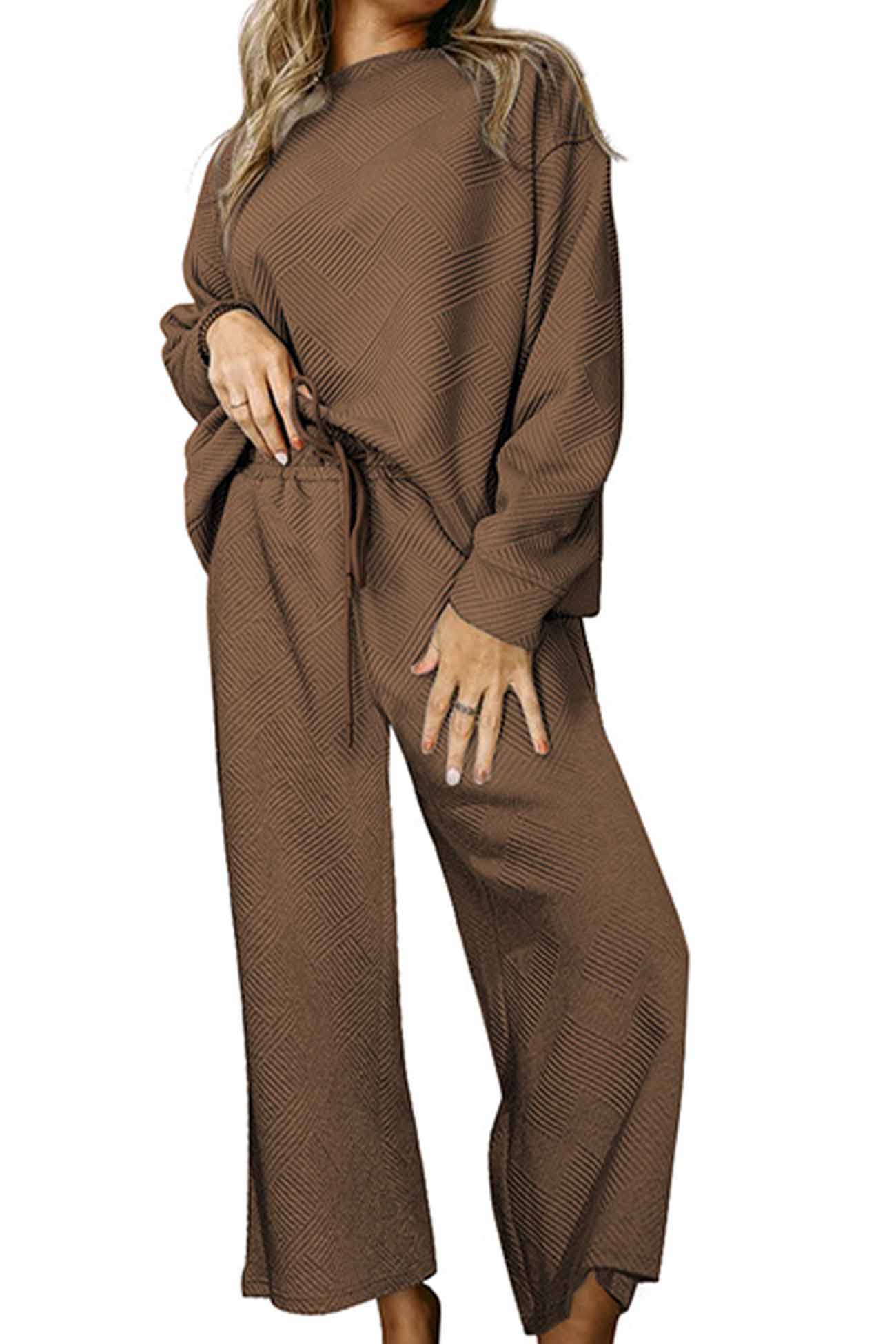 Anneliese | Solid color textured long sleeve long pants set - Image 8