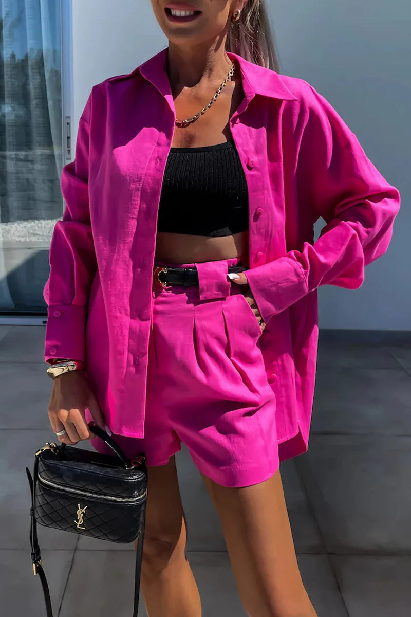 Antje | Casual solid color buttons, patchwork turn-down collar, long sleeves, two piece - Image 3