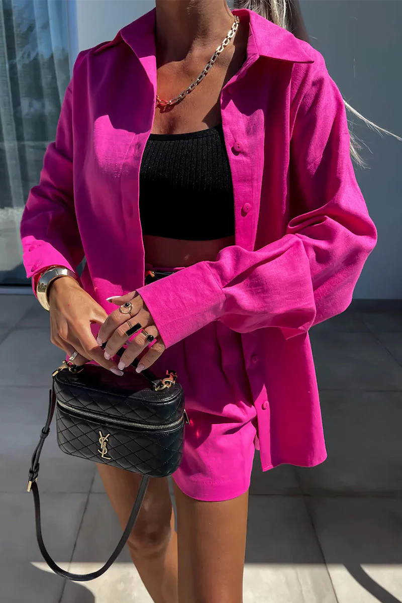 Antje | Casual solid color buttons, patchwork turn-down collar, long sleeves, two piece - Image 4