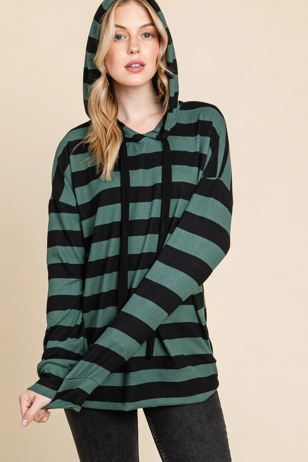 Antonella | BOMBOM drawstring hoodie with stripes and low shoulders - Image 3