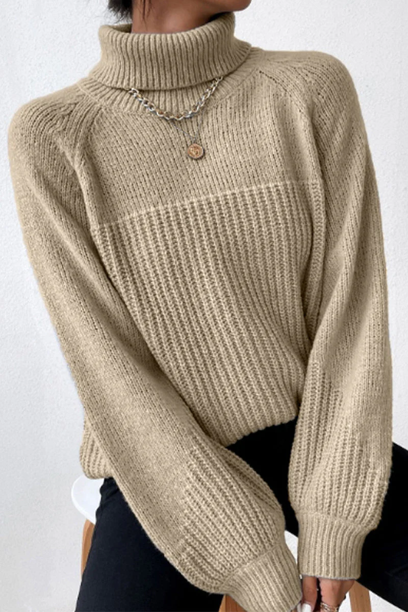 Antonella | Casual solid patchwork turtleneck tops - Image 2