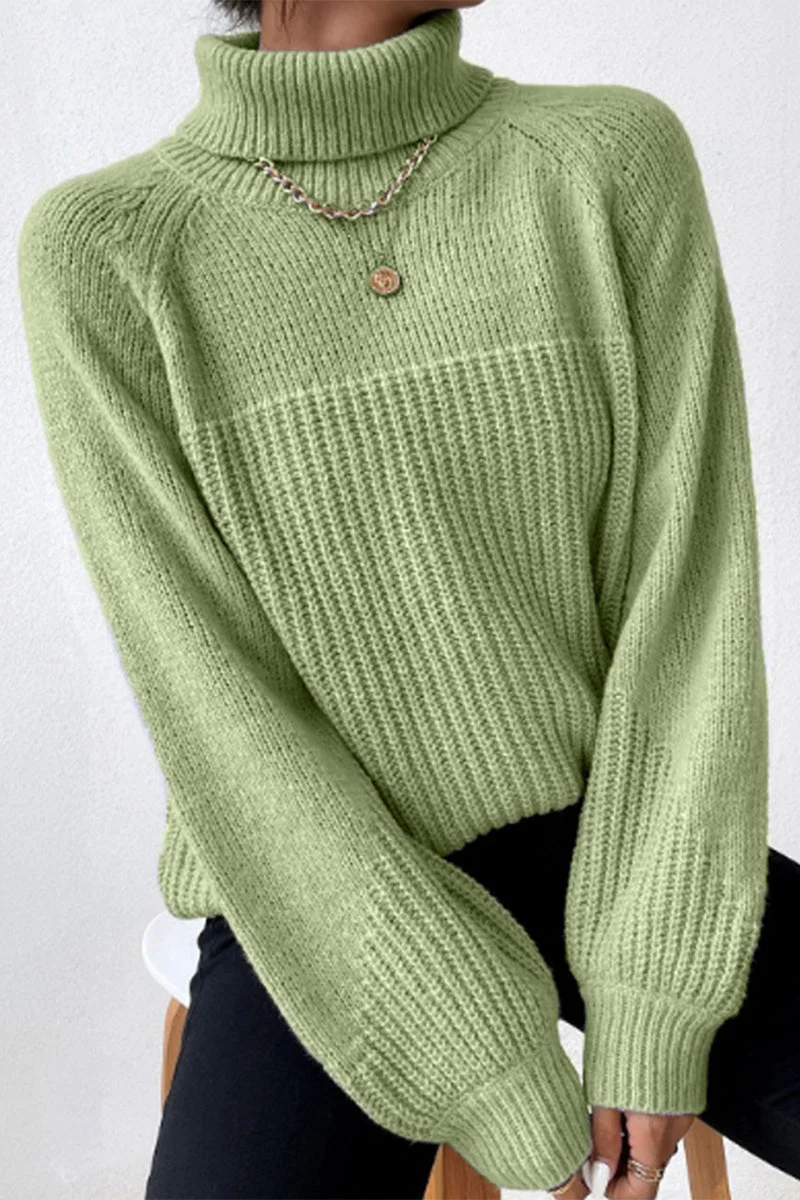 Antonella | Casual solid patchwork turtleneck tops - Image 3