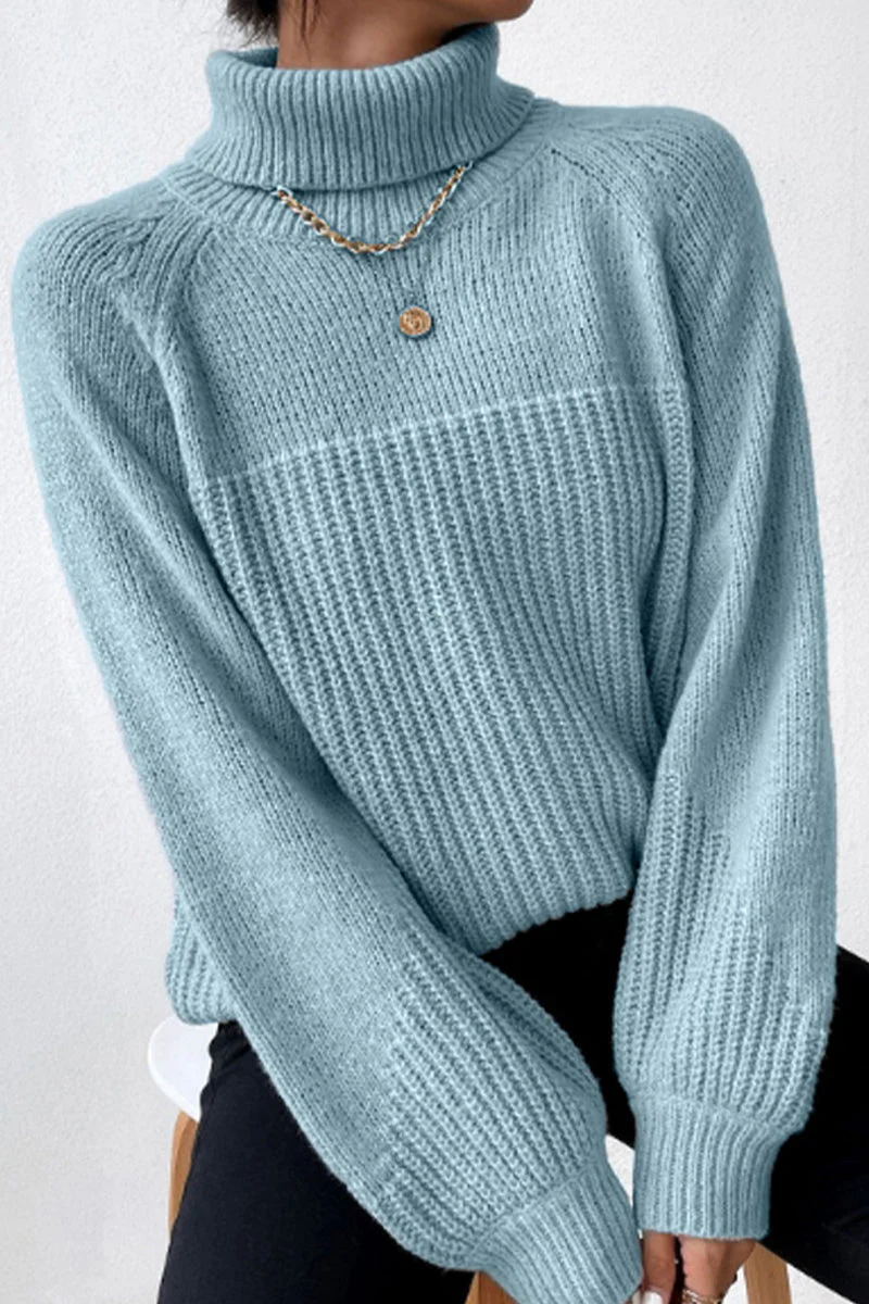 Antonella | Casual solid patchwork turtleneck tops - Image 4