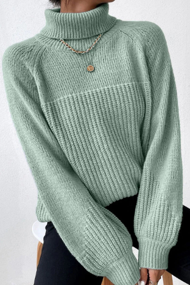 Antonella | Casual solid patchwork turtleneck tops - Image 6