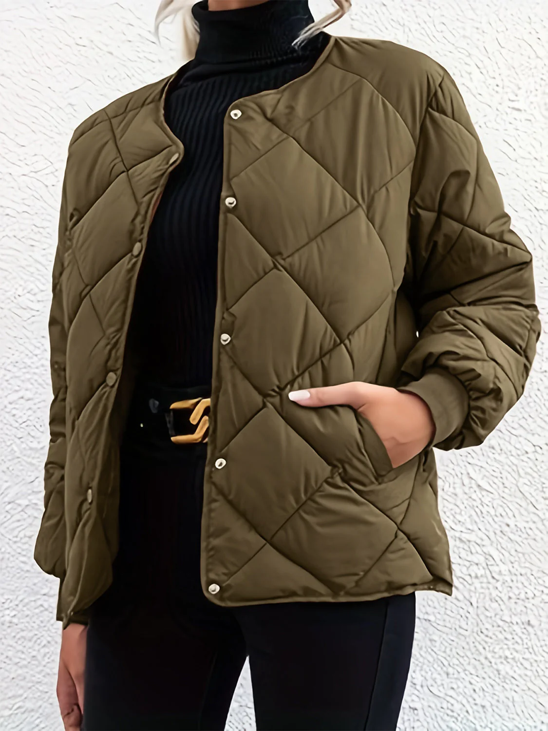 Antonella | Long sleeve winter coat with bubble structure and snap buttons - Image 2