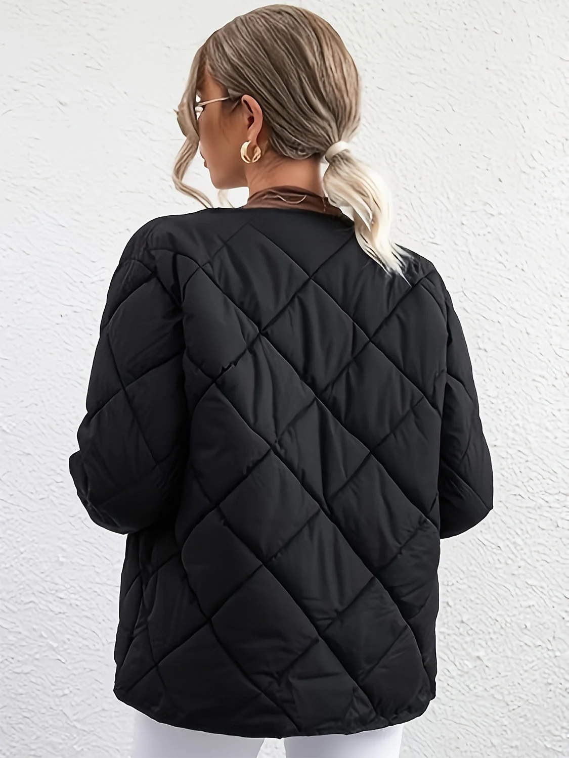 Antonella | Long sleeve winter coat with bubble structure and snap buttons - Image 6