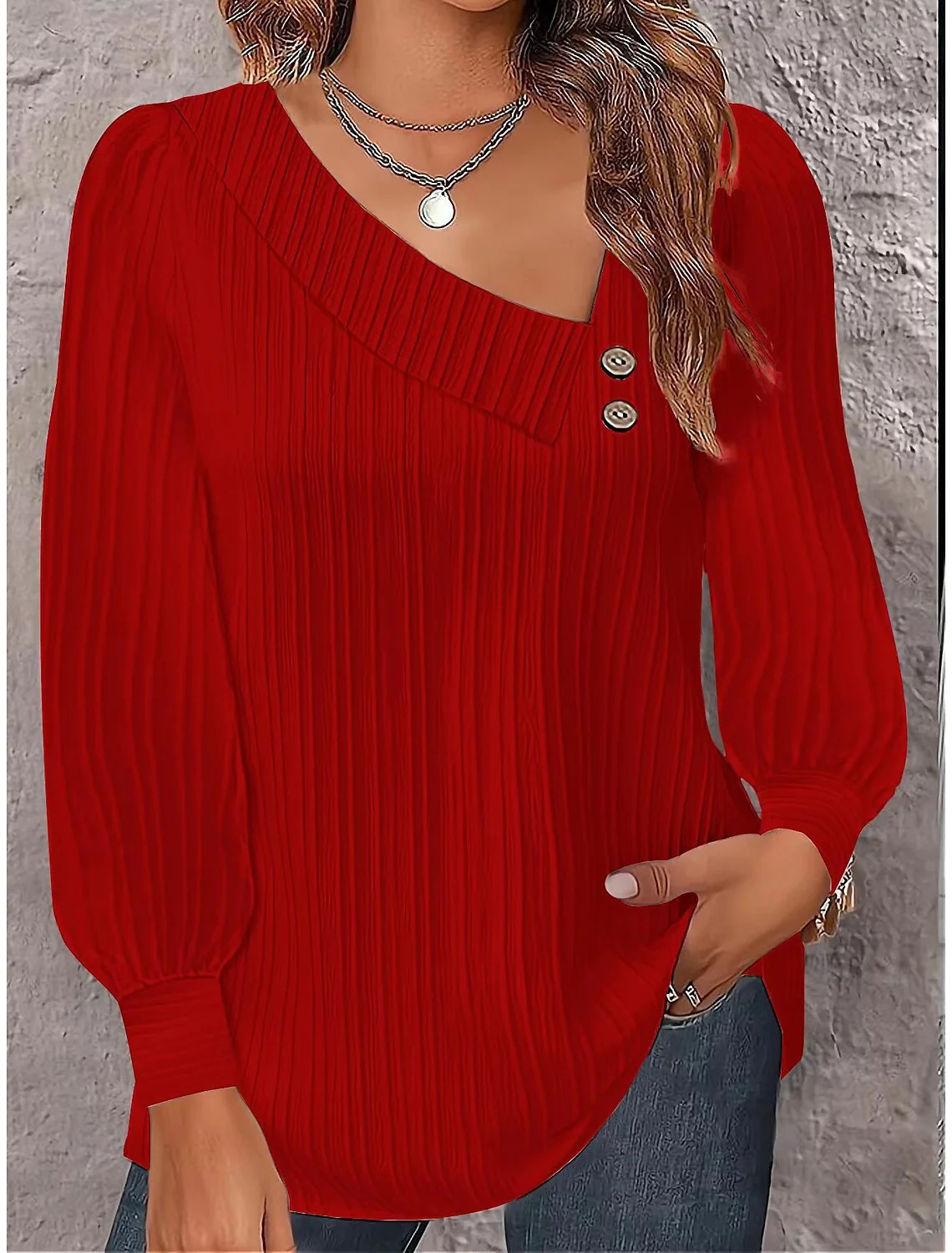 Antonia® | Women'S Blouse With Asymmetric Collar And Decorative Button Details - Image 2