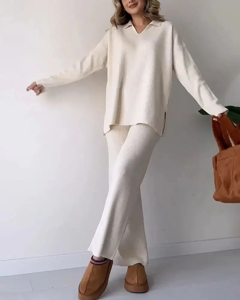 Aranza | Elegant two-piece knitted set for women with a V-neck