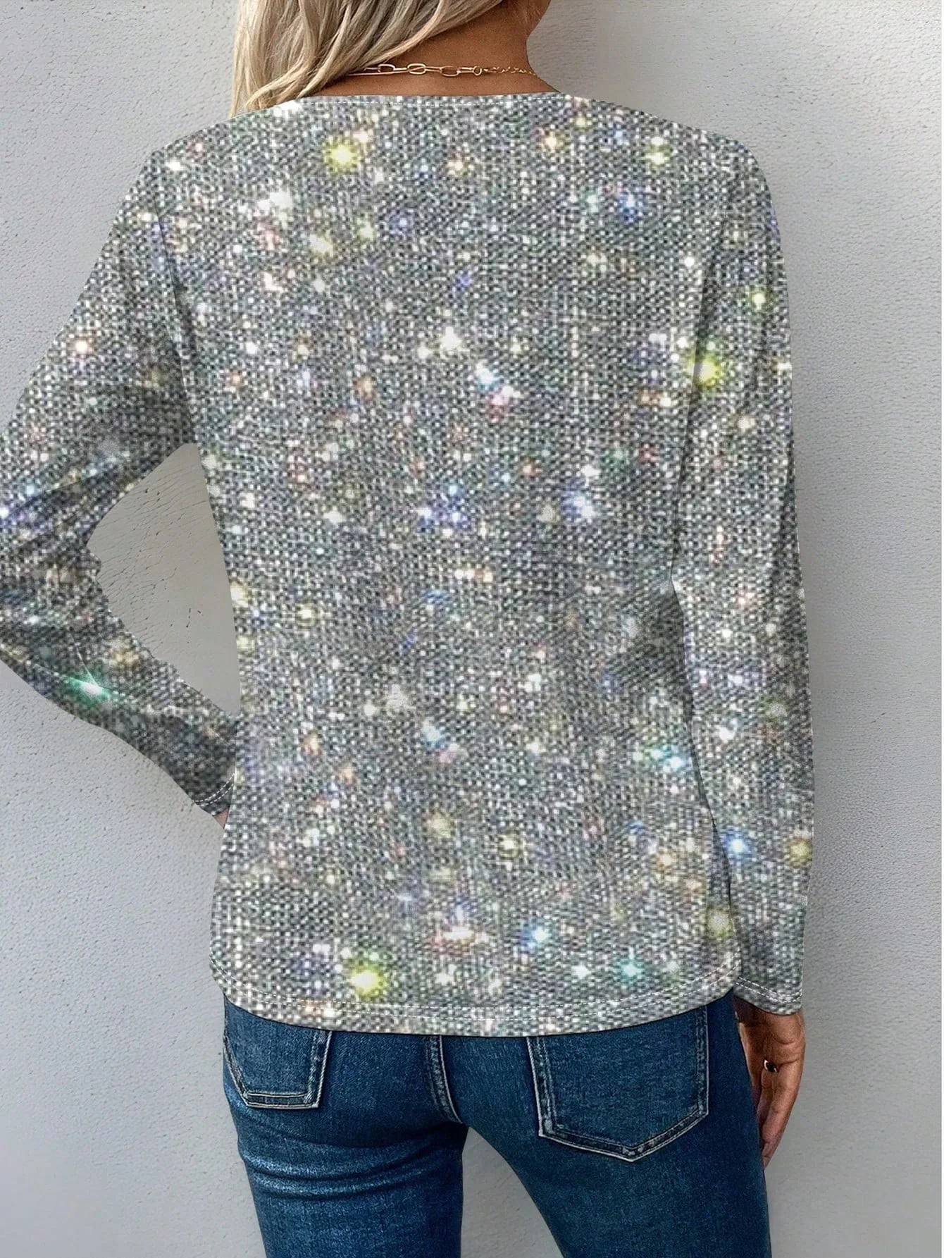 Ariana® | Magnifique top à col and V with sequins - Image 2