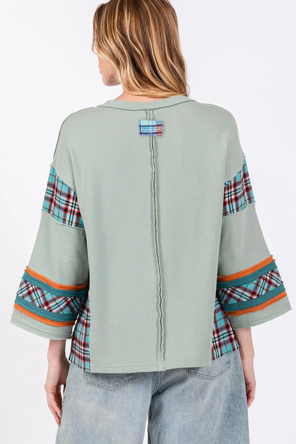 Ariana | SAGE + FIG top with peace appliqué patch and contrast check - Image 2