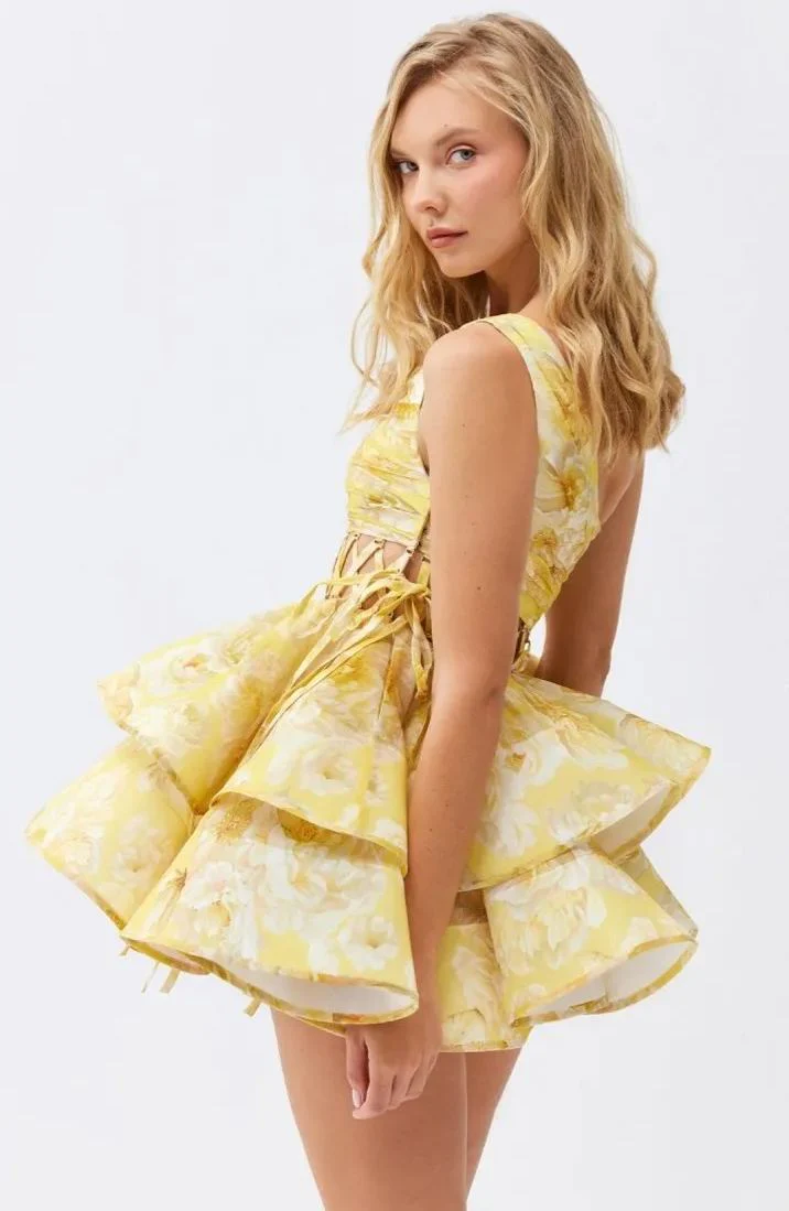 Aurora® | Floral-Print One-Shoulder Chiffon Mini Dress - Image 7