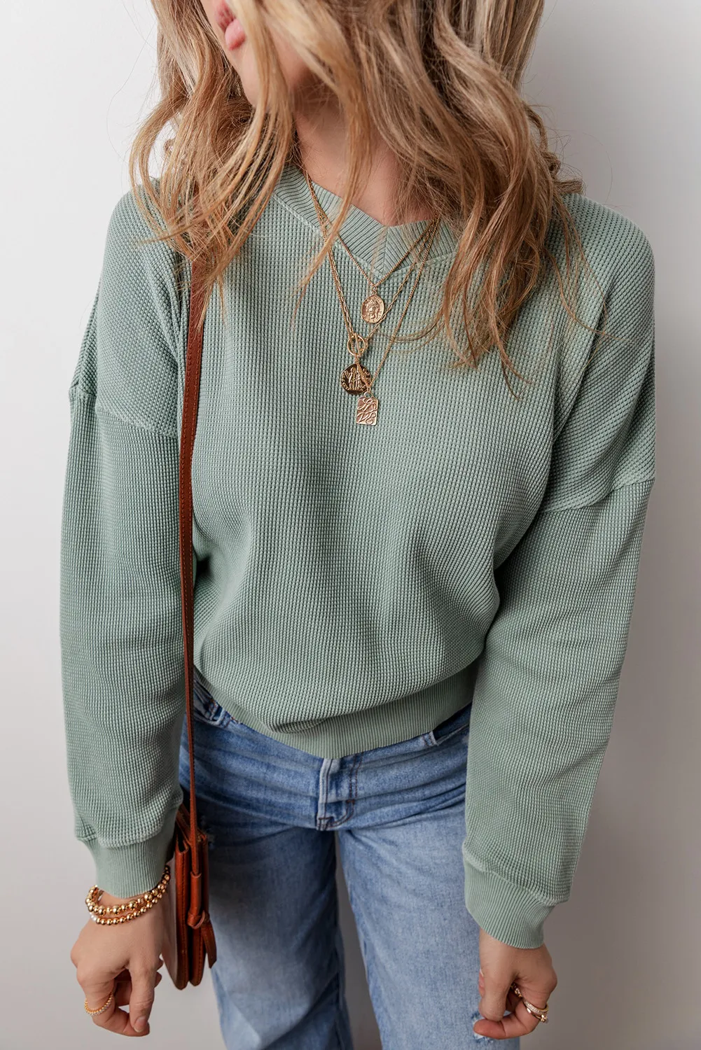 Avelina | Waffle knit top with long sleeves and dropped shoulders - Image 4