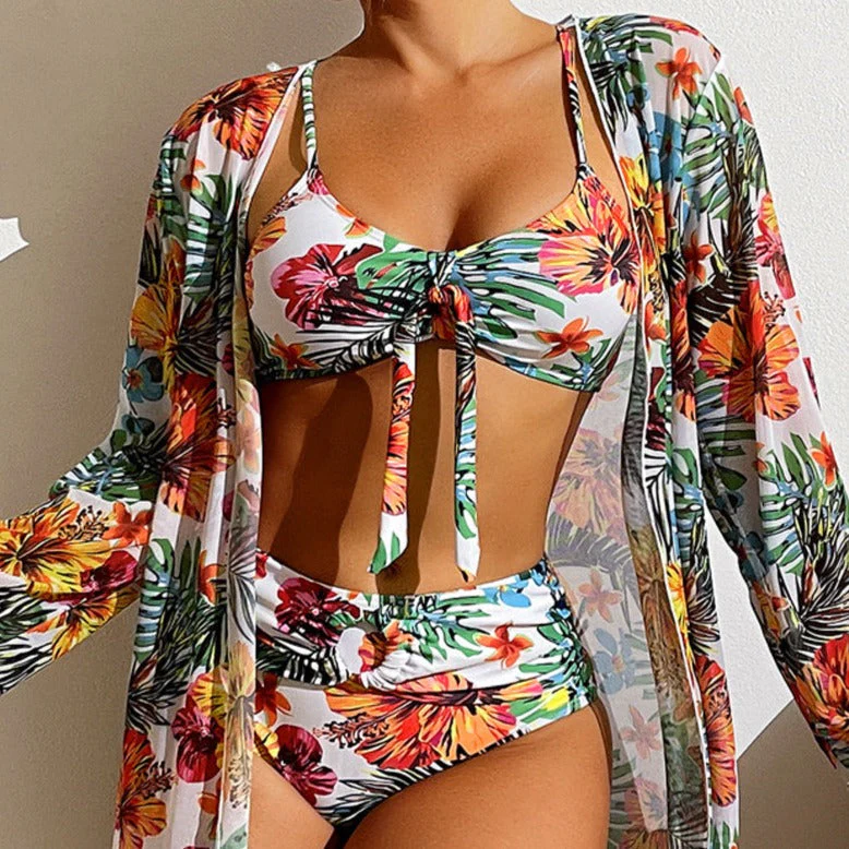 Avenela® | 3-Piece Bikini With Flowers And Robe - Image 4