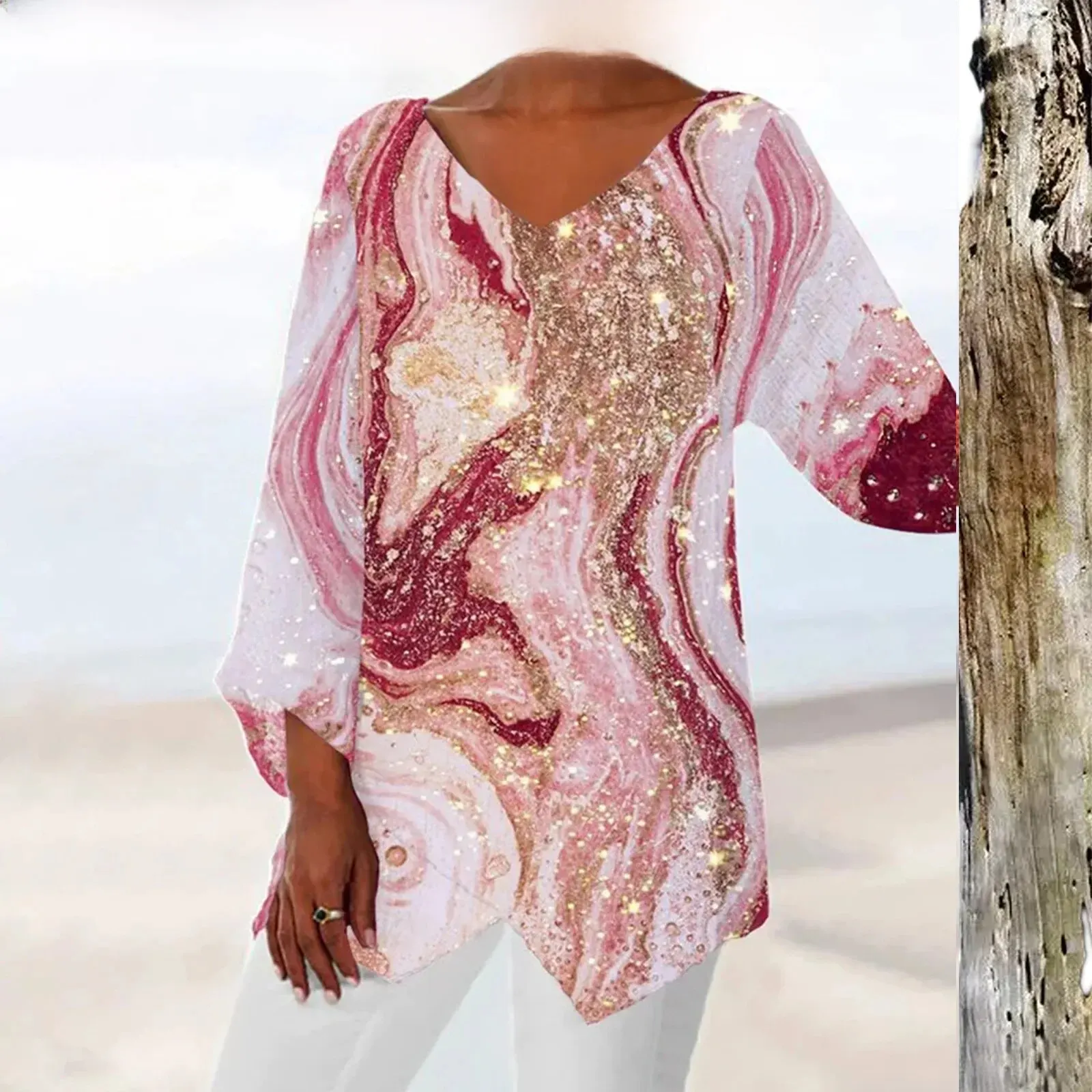 Azul® | Vintage V-neck women's blouse - Image 3