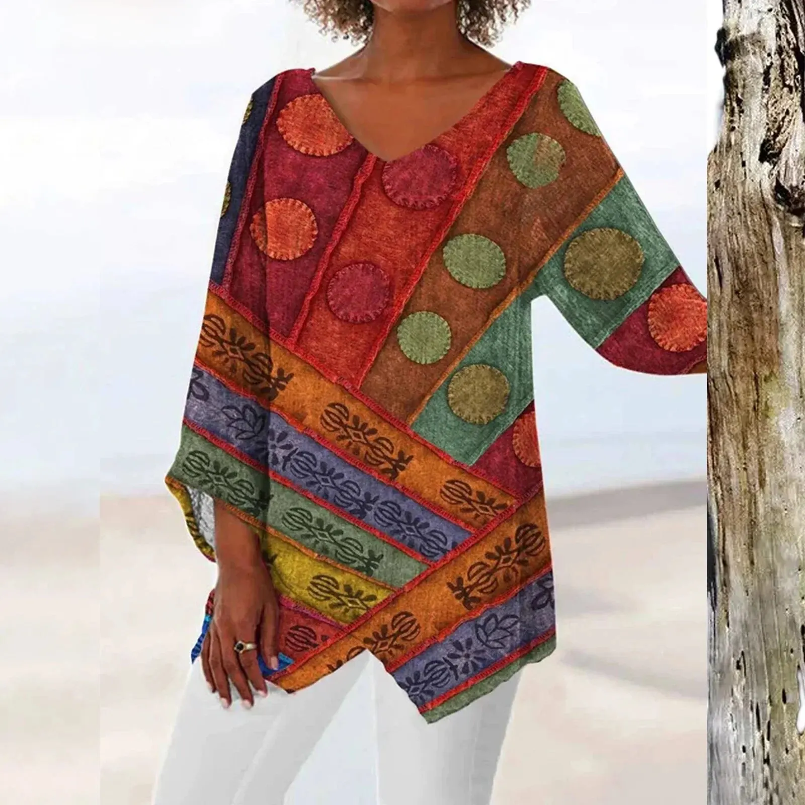 Azul® | Vintage V-neck women's blouse - Image 6