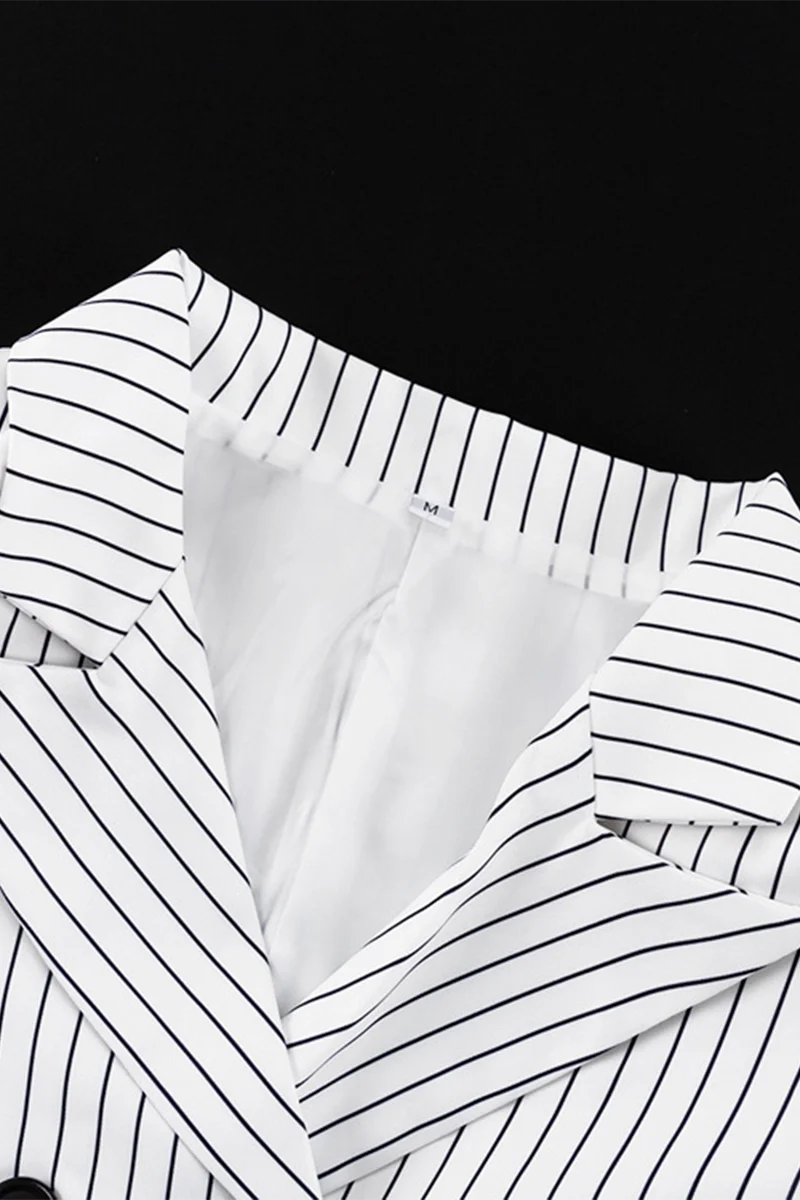 Bea | Street elegant stripe print, buttons, slit, contrast, reversible collar, long sleeves, two piece - Image 10