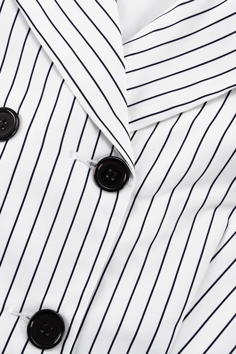 Bea | Street elegant stripe print, buttons, slit, contrast, reversible collar, long sleeves, two piece - Image 9