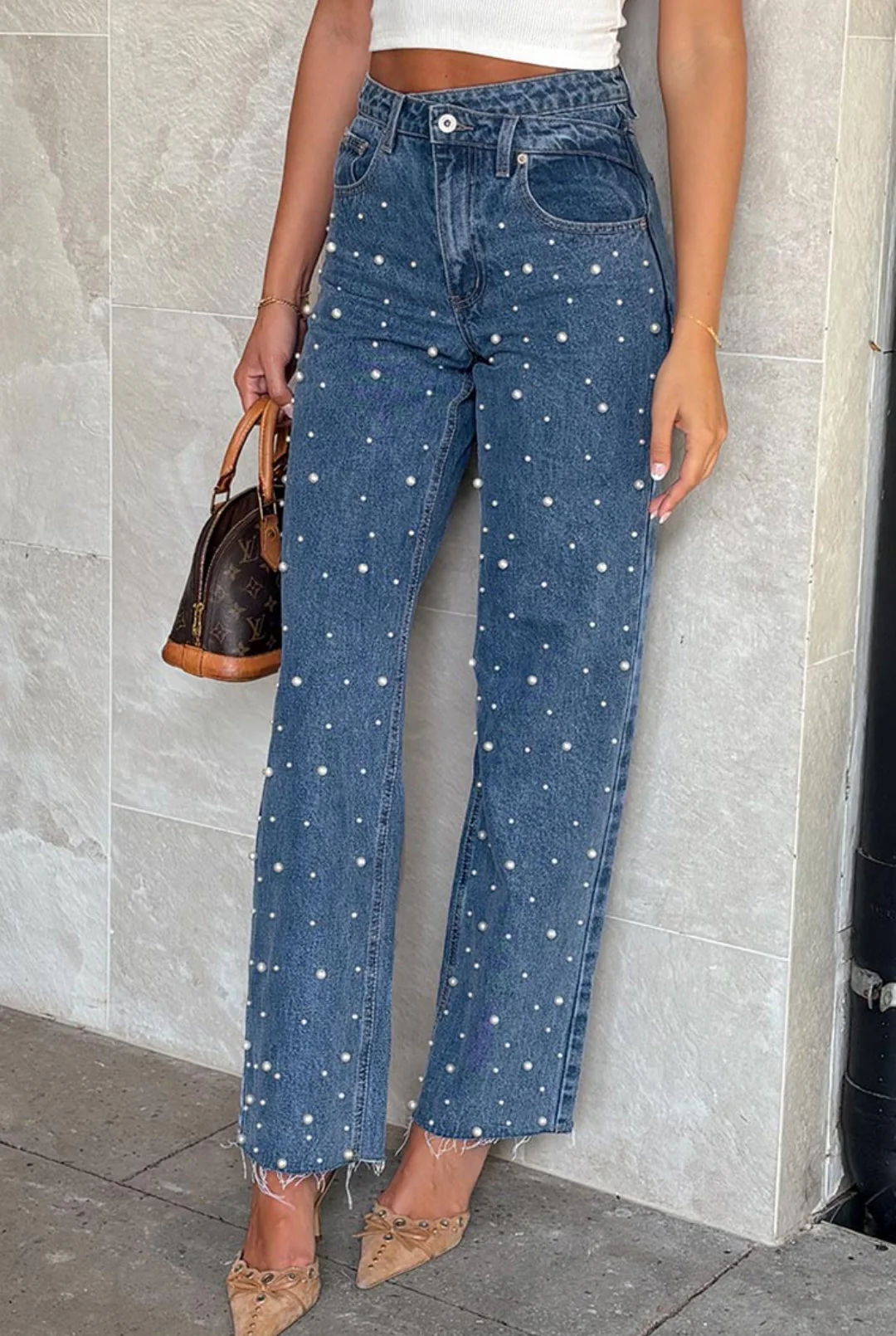 Beate® | Women'S High Waist Beaded Jeans Cargo - Image 5