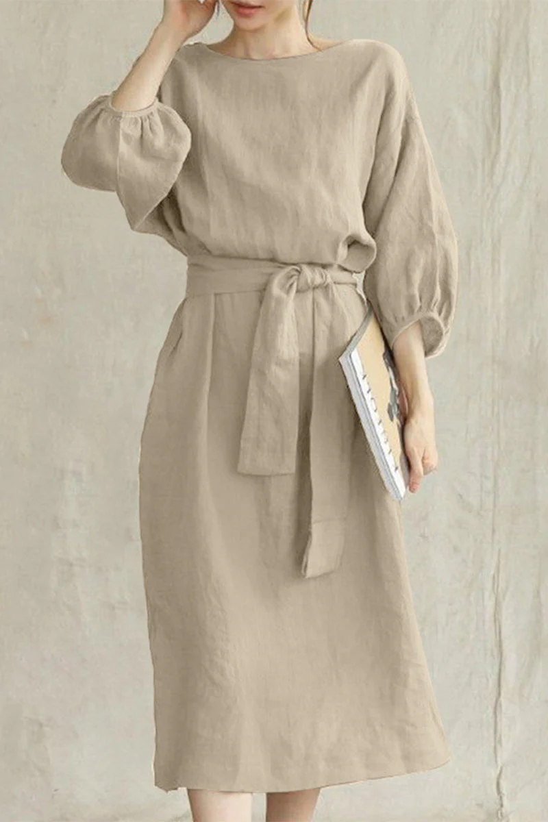 Beatrice® | Casual Half Sleeve Tie Waist Midi Dress - Image 4