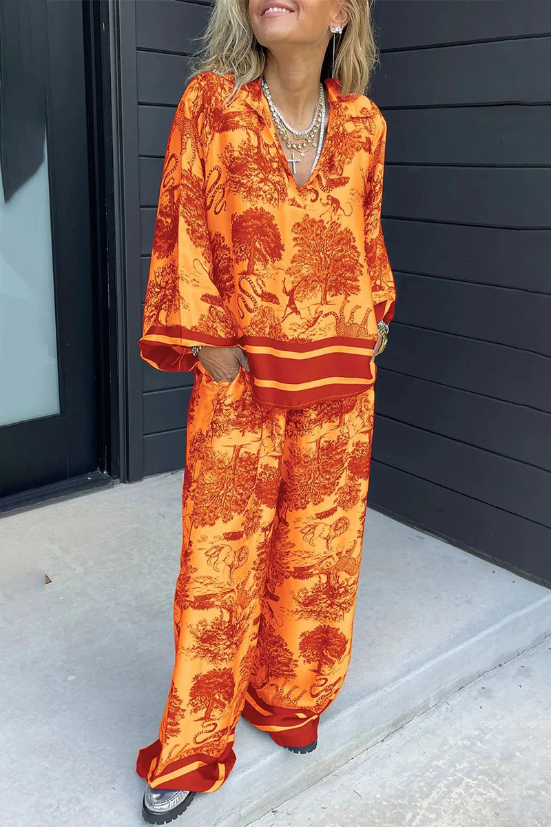 Beatriz | Casual street floral print, distressed drawstring pocket, V-neck, long sleeves, two-piece - Image 2
