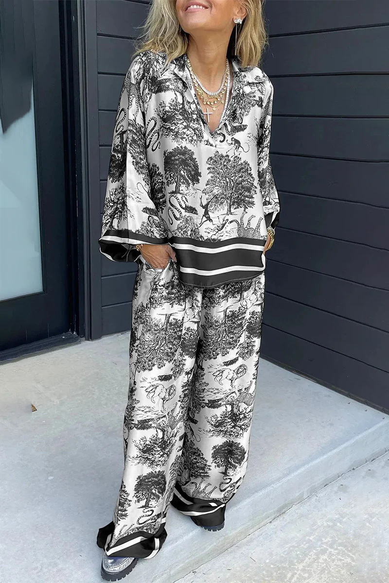 Beatriz | Casual street floral print, distressed drawstring pocket, V-neck, long sleeves, two-piece - Image 5