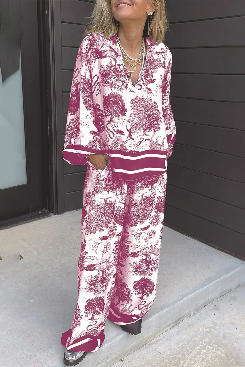 Beatriz | Casual street floral print, distressed drawstring pocket, V-neck, long sleeves, two-piece - Image 6
