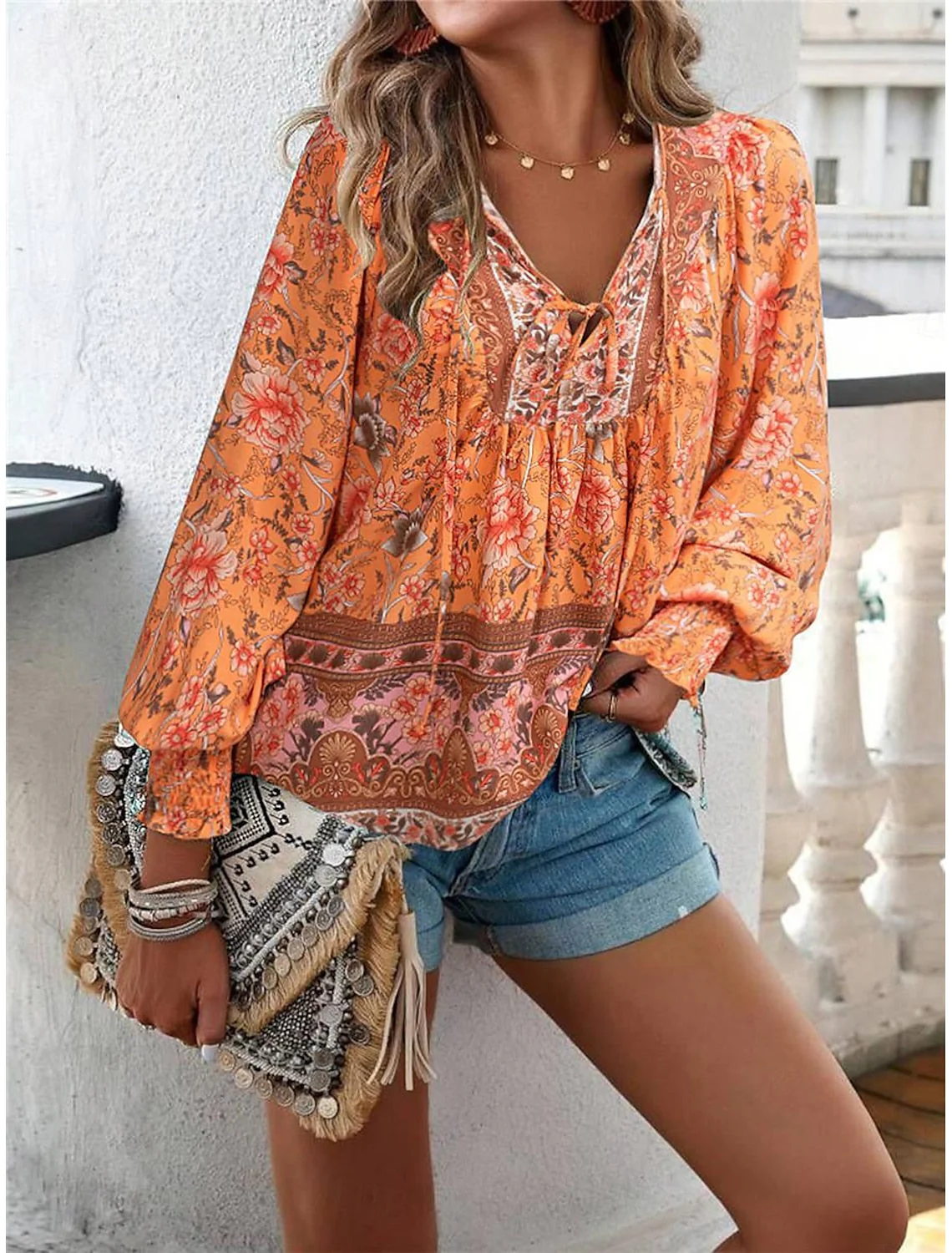 Belinda® | Boho Floral Lace-Up Shirt For Summer - Image 2