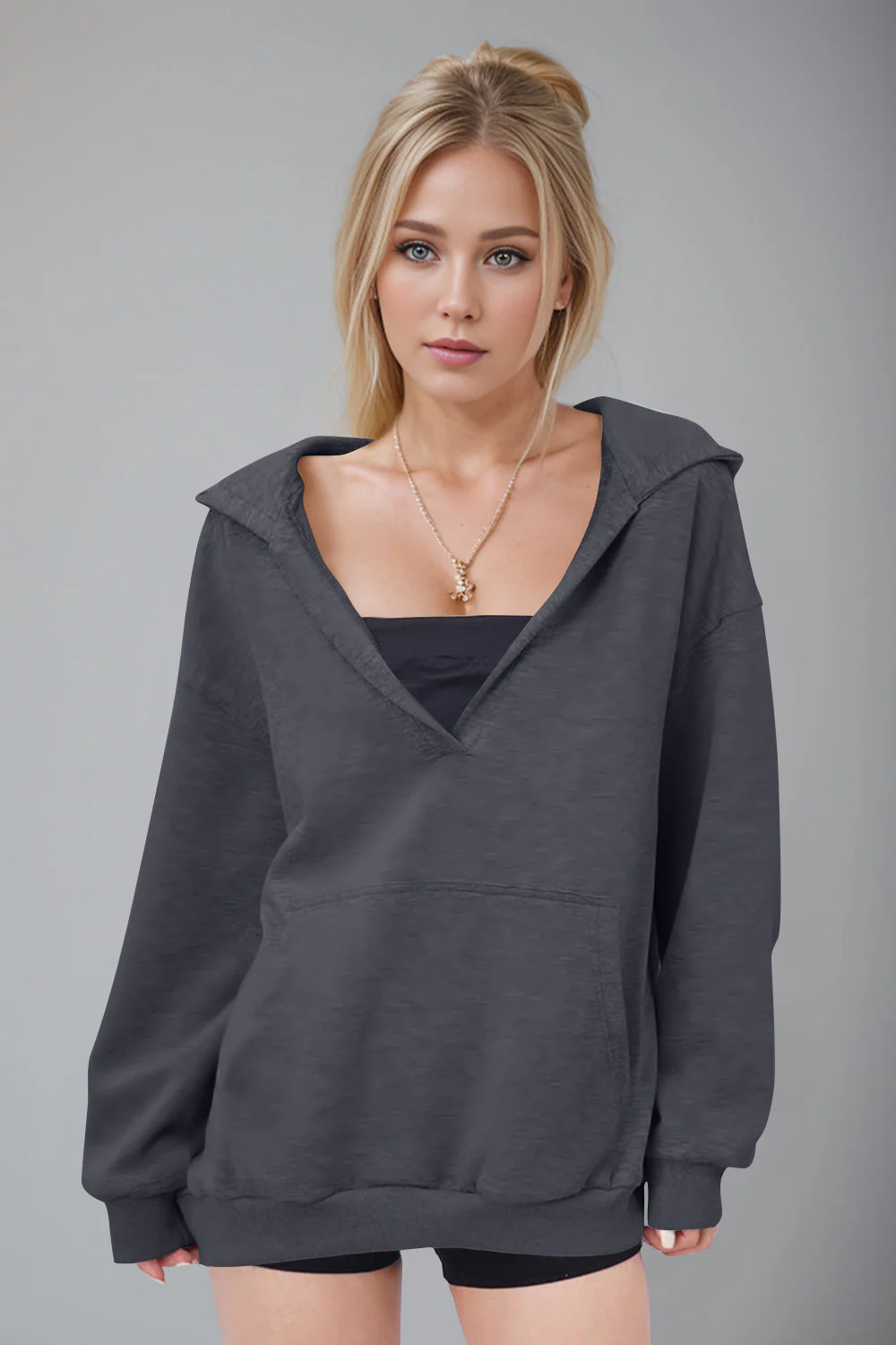 Bernadette | Basic Bae Air Scuba long sleeve hoodie with kangaroo pocket - Image 2