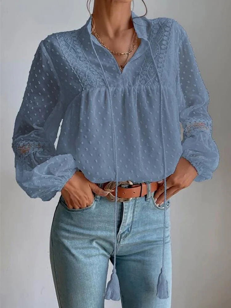 Betsabé® | Long Sleeve Lace Blouse With V-Neck - Image 7