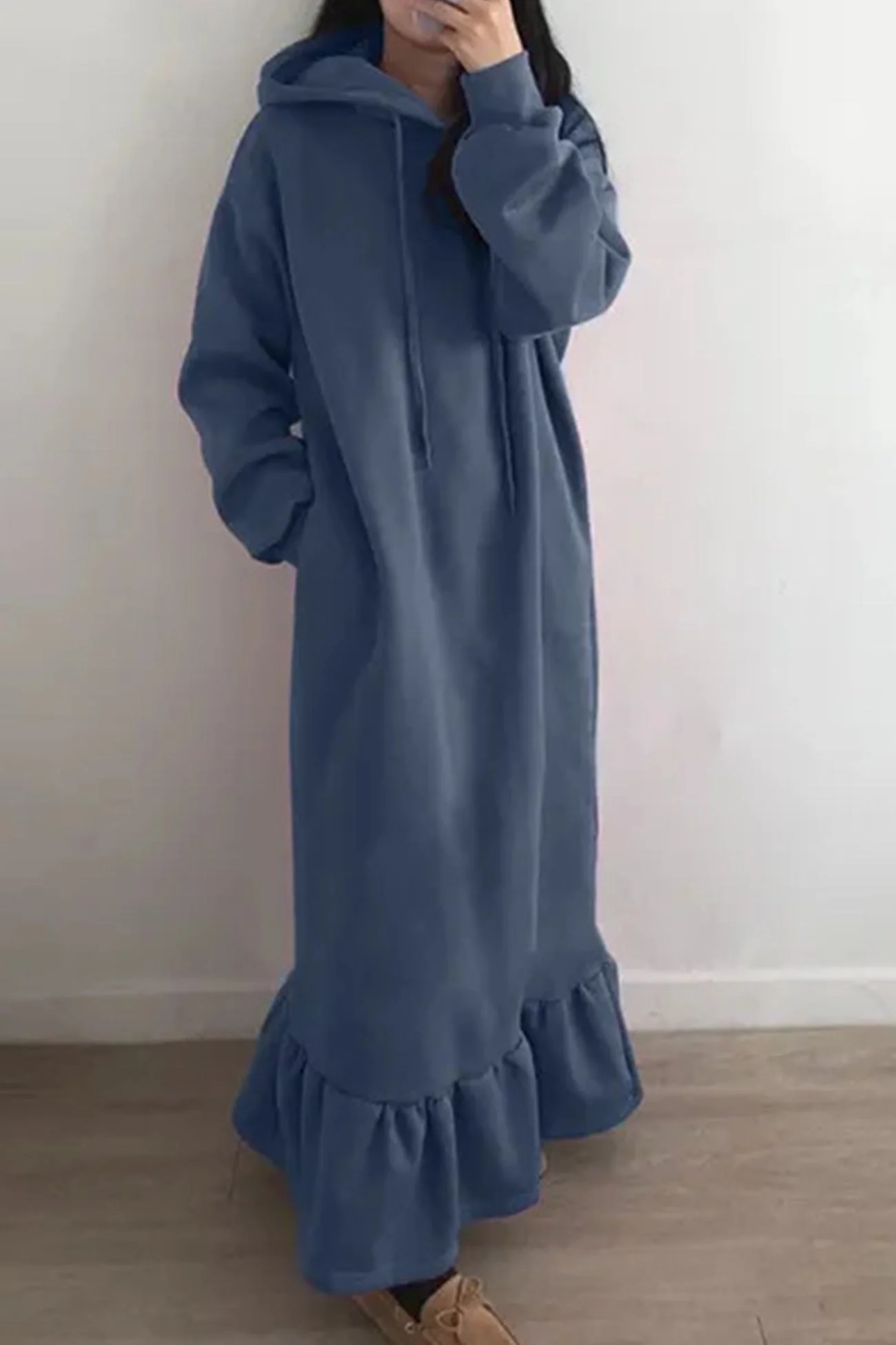 Bettina | Solid fishtail hoodie sweatshirt dress - Image 3
