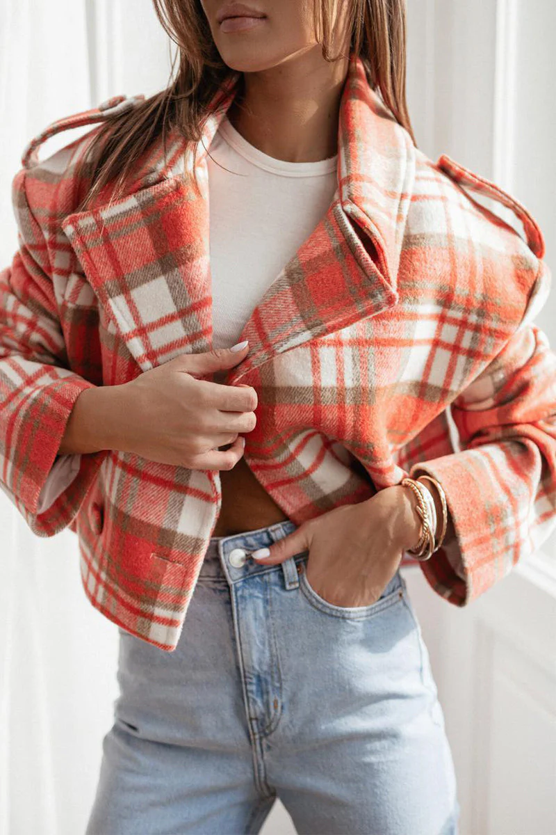 Bianca | Casual outerwear with checked buttons and contrast reversible collar - Image 2