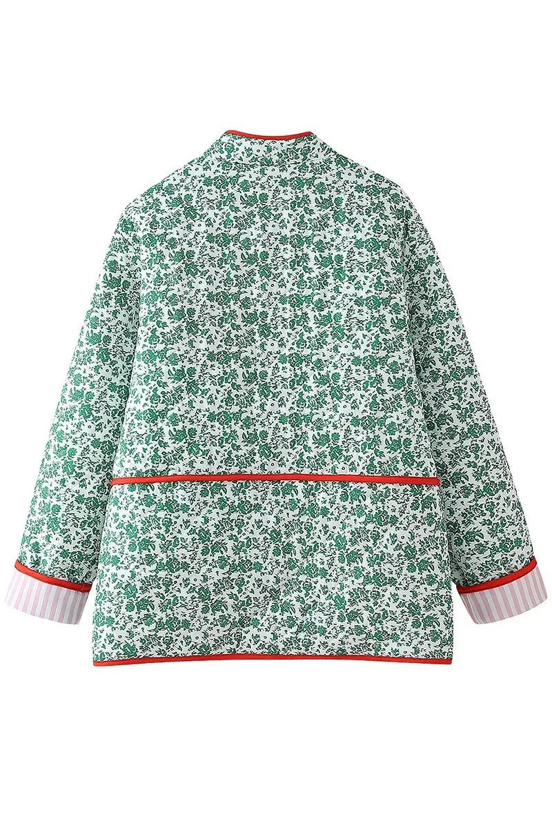 Birgit | Casual floral print outerwear with pocket patchwork contrast O-neck - Image 6