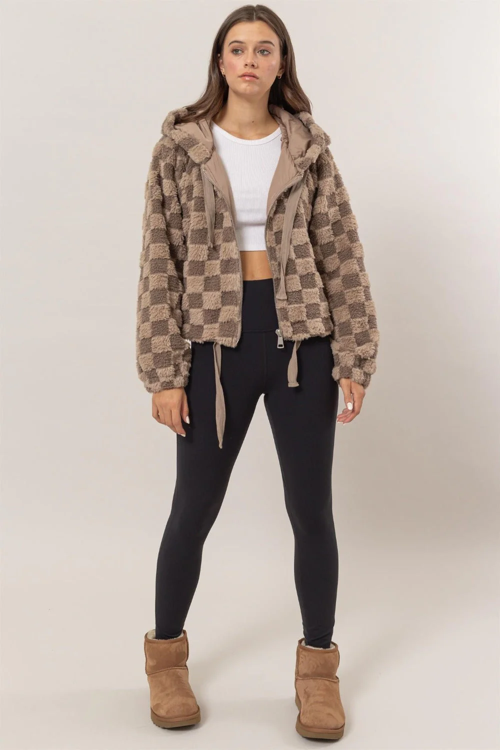 Birgit | Checked Sherpa zip hoodie jacket - Image 4